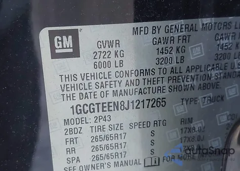 2018 Chevrolet Colorado Zr2 из США, поврежденный, VIN 1GCGTEEN8J1217265